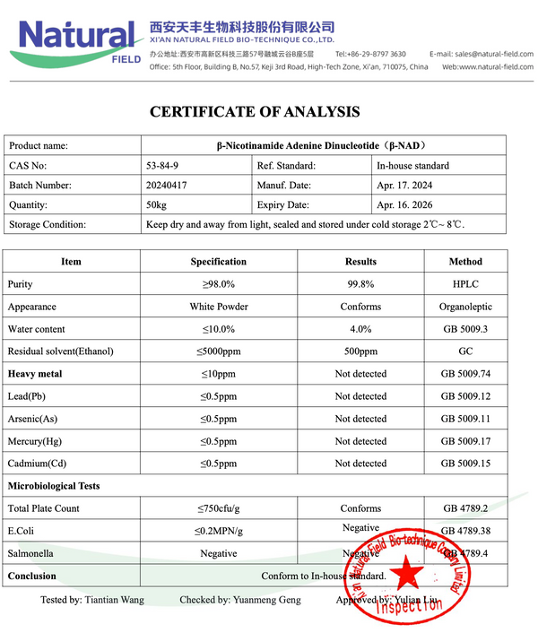 50 g di NAD+ (Nicotinamide Adenine Dinucleotide), polvere confezionata sterile - CAS 53-84-9